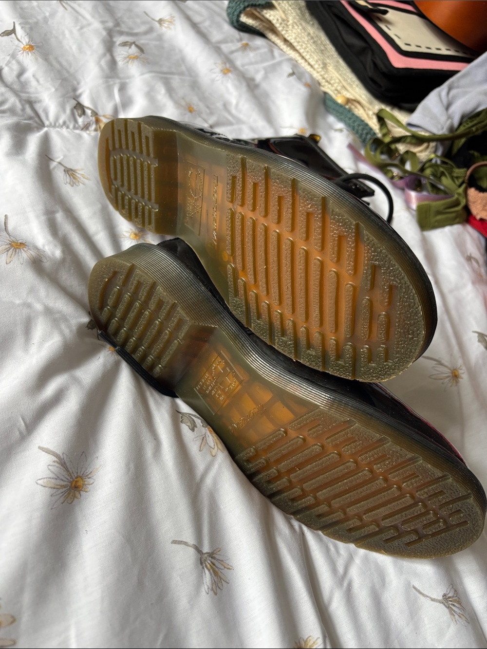 Dr. Martens Black Patent Leather Lace-Up Boots with Yellow Stitching - Picture 4 of 5